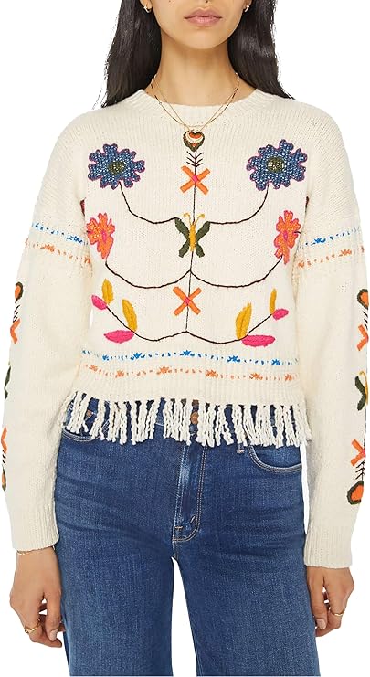 MOTHER Women’s The Itsy Jumper Fringe Pullover Sweater – Luxe Comfort with a Unique Twist