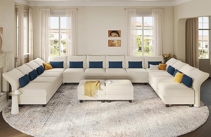 LLappuil 14 Seater Velvet U-Shaped Modular Sectional Sofa – Spacious, Stylish, and Functional