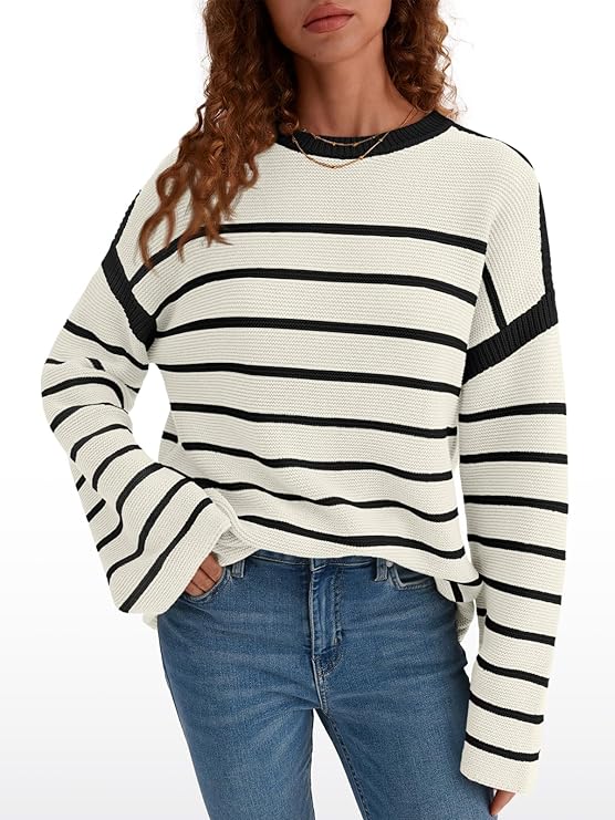 Cozy Up in Style with LILLUSORY Women’s Striped Oversized Sweater