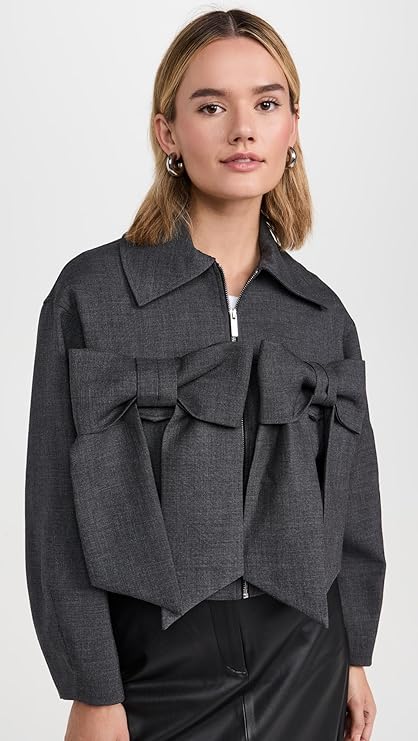 MEIMEIJ Women’s Cropped Jacket with Bows – A Chic and Playful Twist on Classic Outerwear